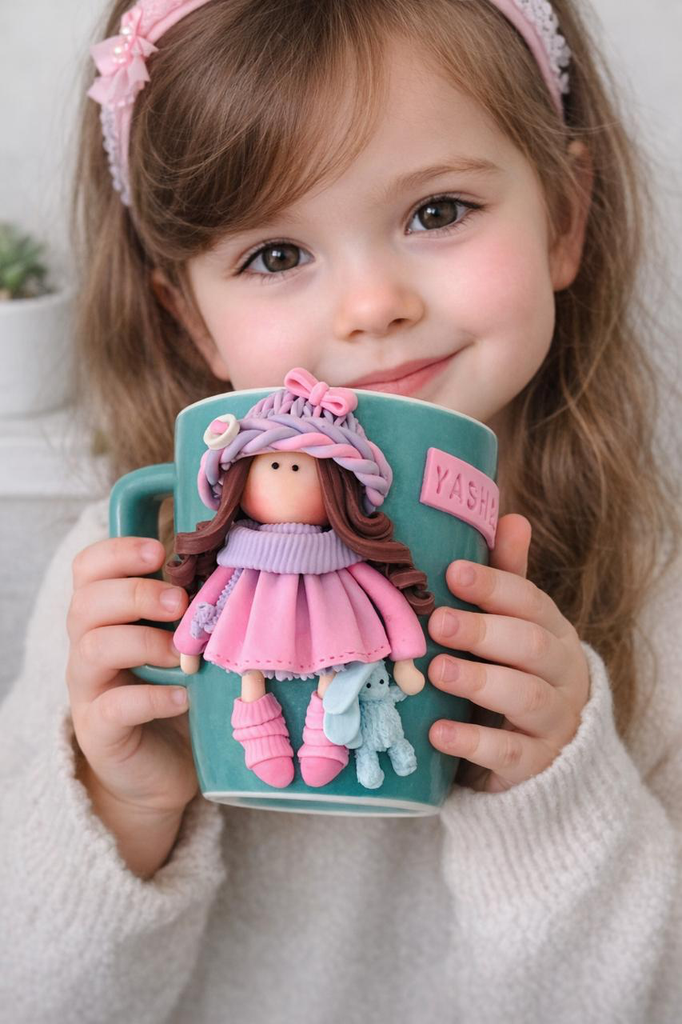 3D doll cup, polymer clay mug, girl cup, cute cup, girlfriend cup, personalized cup, funny gift, coffee cup, tea mug, New Year mug, tilda